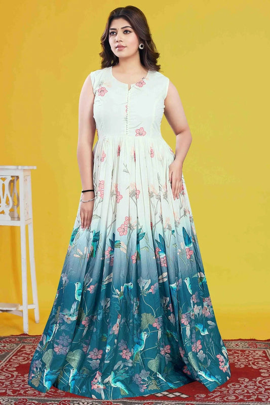 Cream Cotton Stitched Anarkali Suit NCSS11410184
