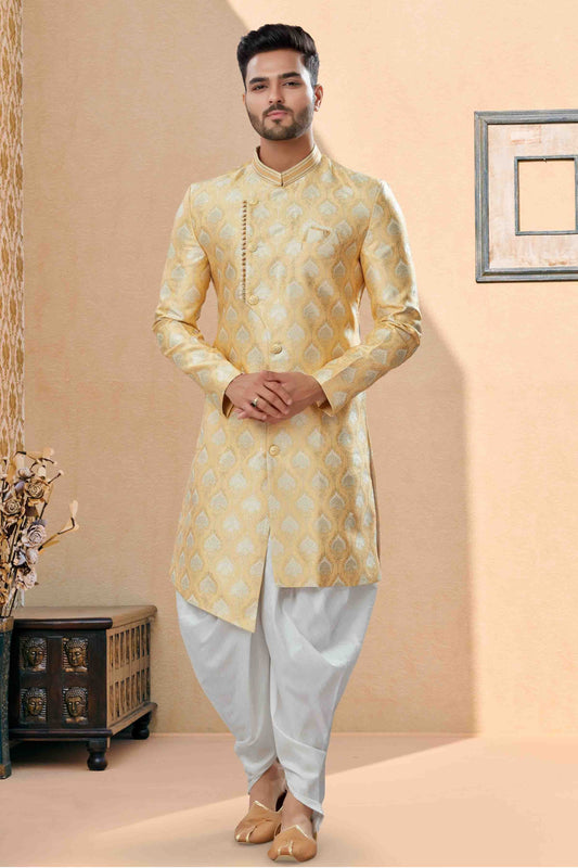Cream Dhoti SherwaniIn Banarasi Jacquard NCSH10410497