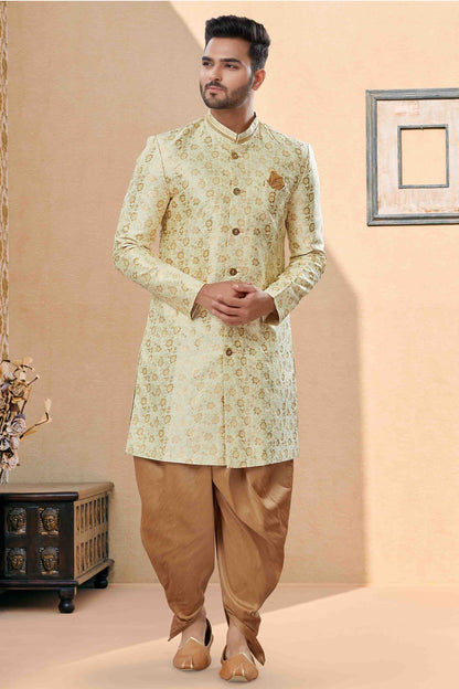 Cream Dhoti SherwaniIn Banarasi Jacquard NCSH10410503