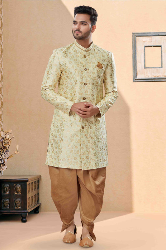Cream Dhoti SherwaniIn Banarasi Jacquard NCSH10410503