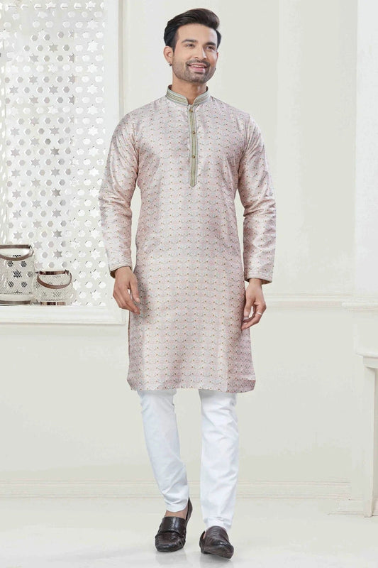 Cream Digital Print Silk Kurta Pajama NCKP11110564