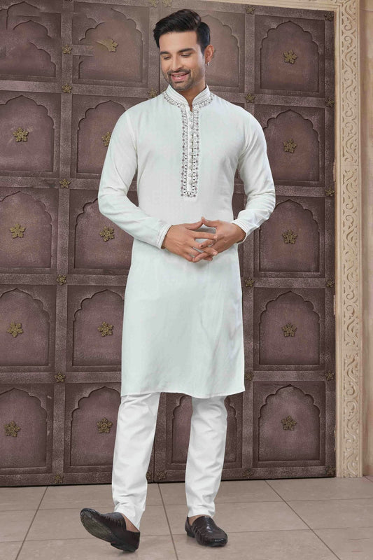 Cream Embroidery Cotton Kurta Pajama NCKP11110524