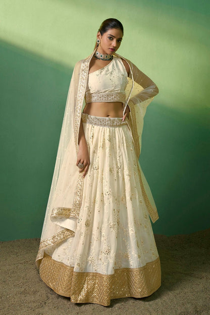 Cream Embroidery Georgette Lehenga Choli NCLD10810271
