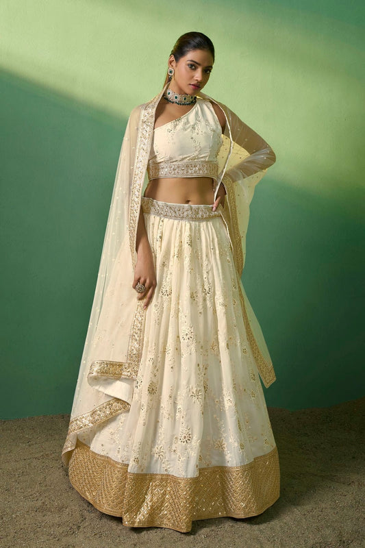 Cream Embroidery Georgette Lehenga Choli NCLD10810271