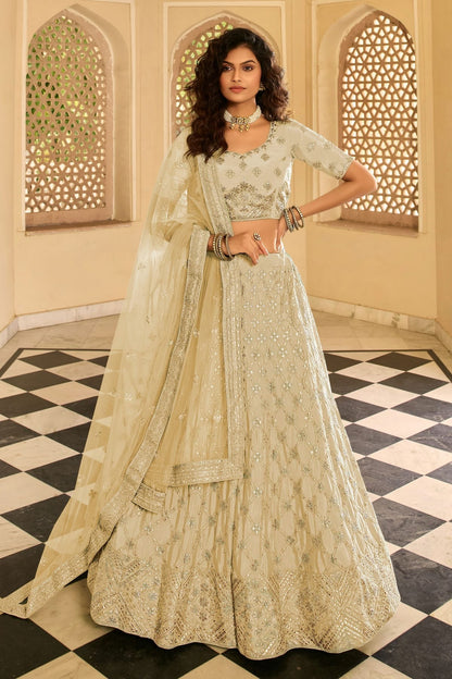 Cream Embroidery Organza Lehenga Choli NCLD10810237