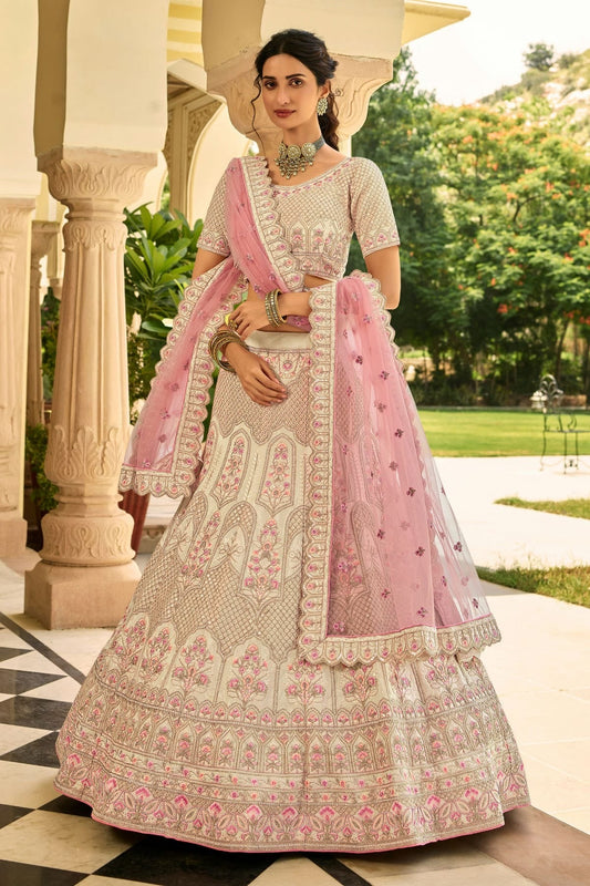 Cream Embroidery Organza Lehenga Choli NCLD10810238