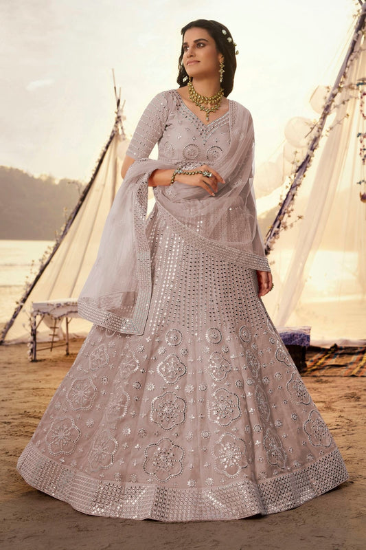 Cream Embroidery Organza Lehenga Choli NCLD10810333