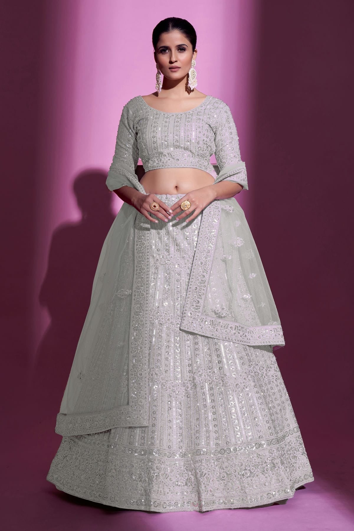 Cream Embroidery Soft Net Lehenga Choli NCLD10810323