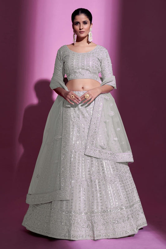 Cream Embroidery Soft Net Lehenga Choli NCLD10810323