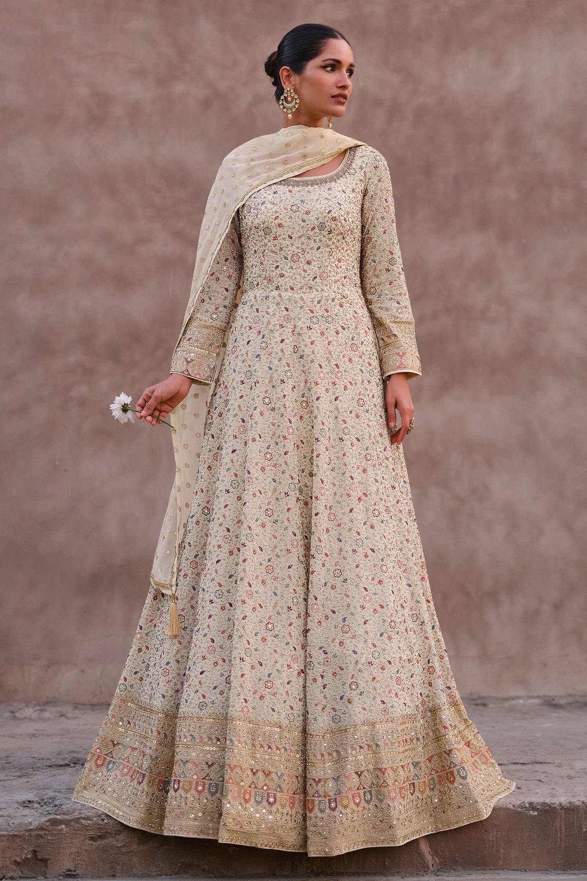 Cream Faux Georgette Anarkali Suit NCSM11410542