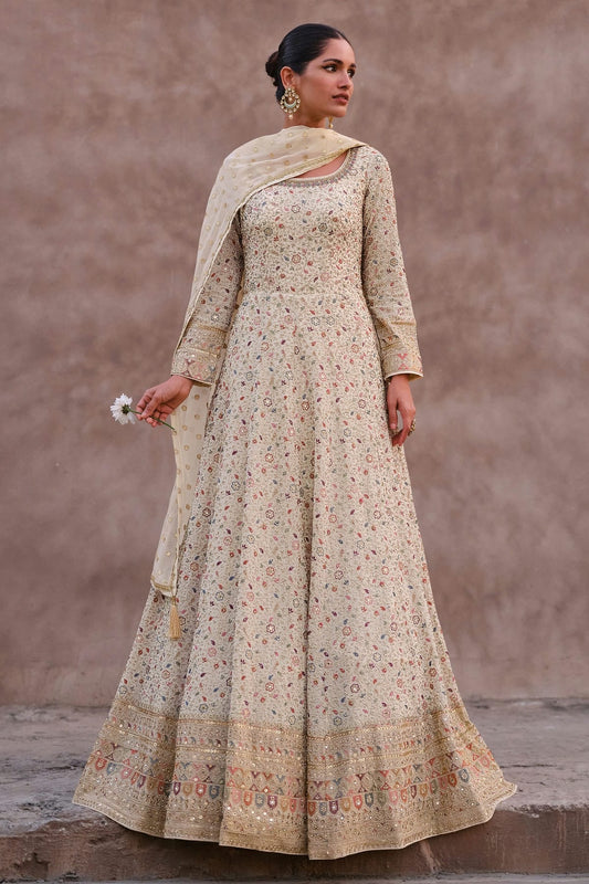 Cream Faux Georgette Anarkali Suit NCSM11410542