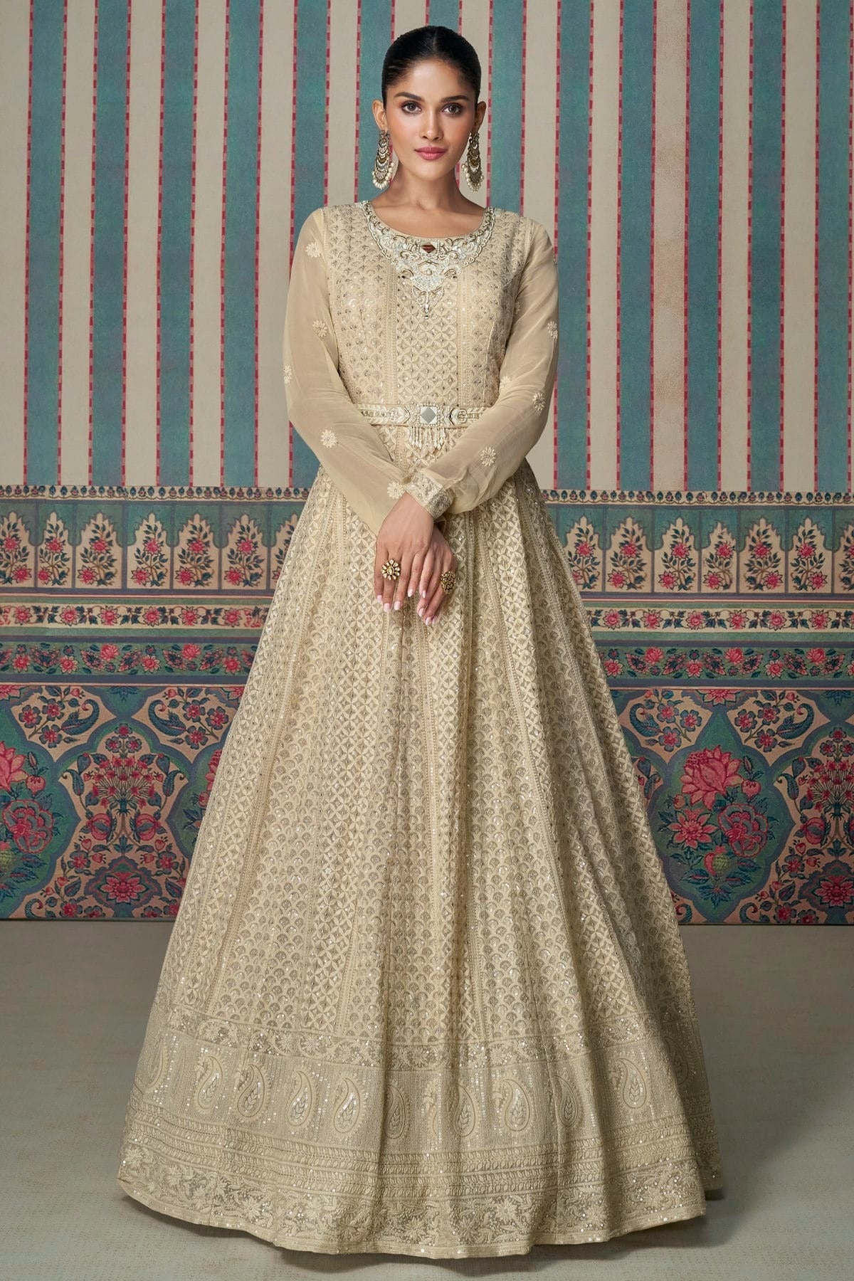 Cream Georgette Anarkali Suit NCSM11410405