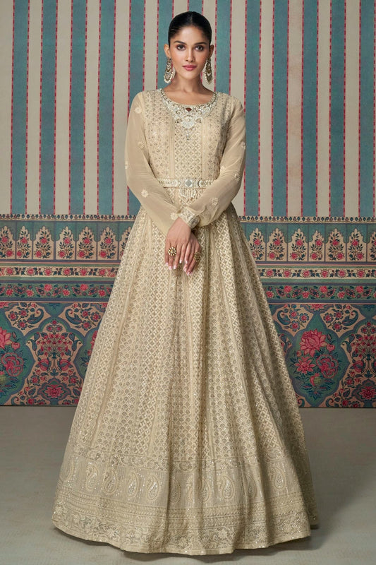 Cream Georgette Anarkali Suit NCSM11410405