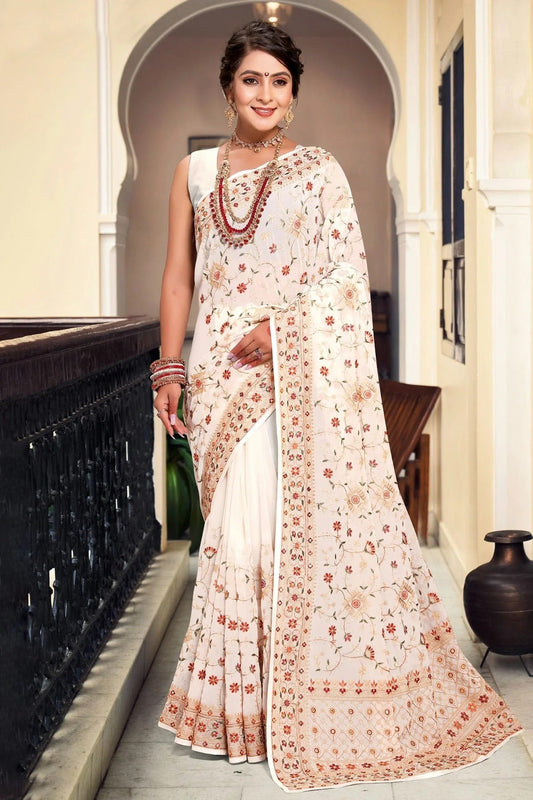 Cream Georgette Designer Saree NCLC11210306
