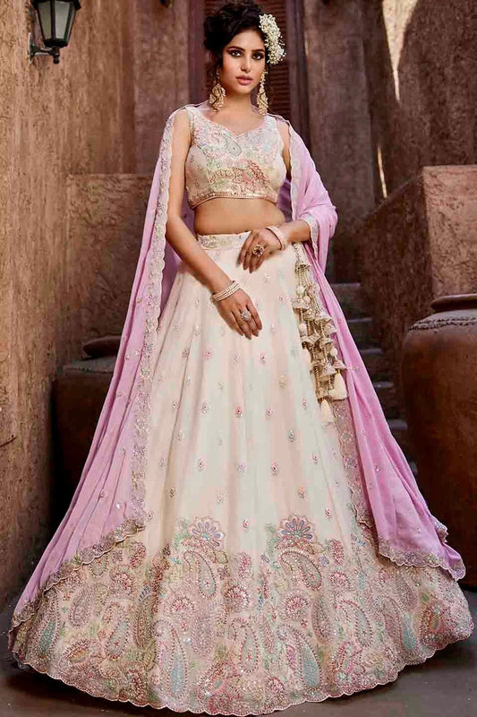 Cream Georgette Lehenga Choli NCLC11110778
