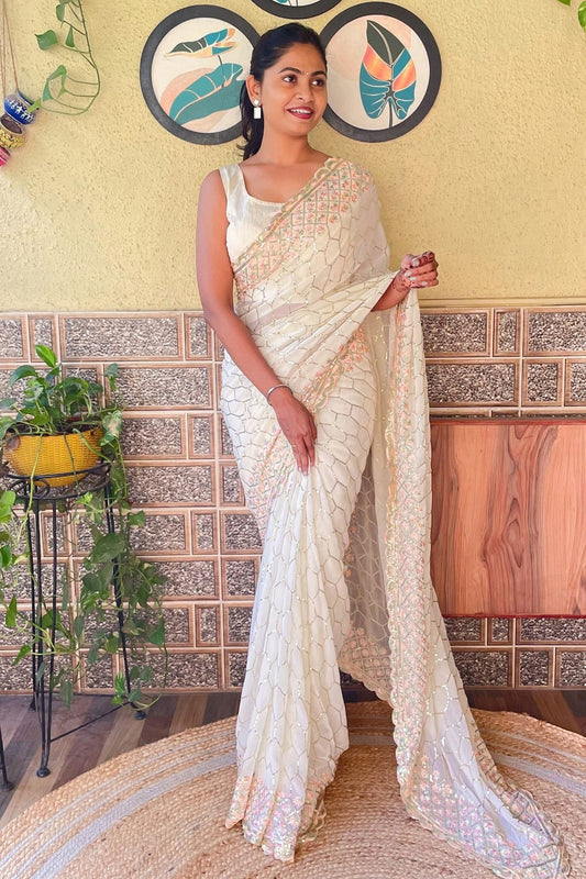 Cream Georgette Saree NCSD11112520