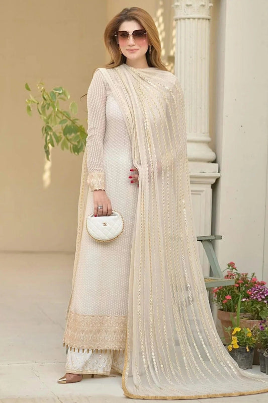 Cream Georgette Semi Stitched Pakistani Suit NCSM12510200