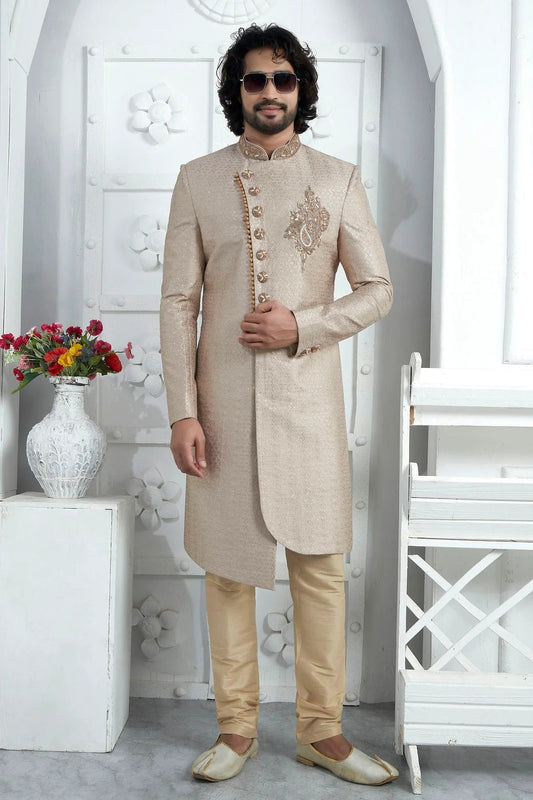 Cream Georgette Sherwan With Churidar Pant  NCSH12310299