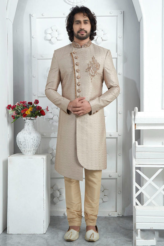 Cream Georgette Sherwan With Churidar Pant NCSH12310299