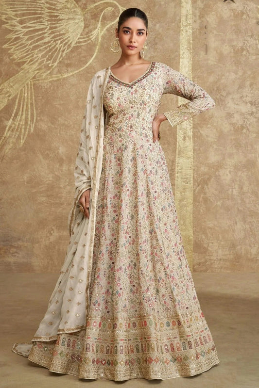 Cream Gerogette Anarkali Suit NCSM11410364
