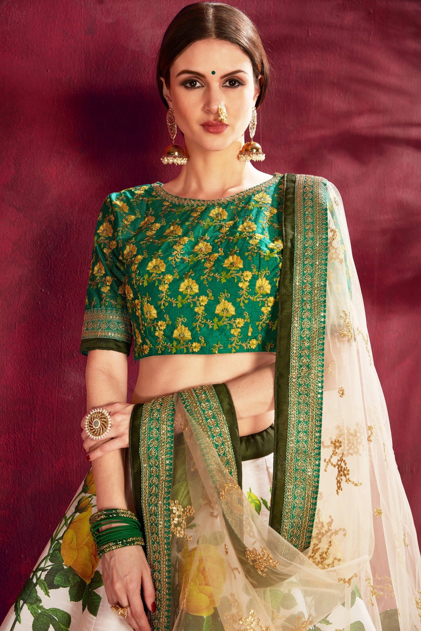 Cream Green Banglori Silk Designer Lehenga Choli NCLC10110360