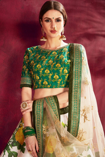 Cream Green Banglori Silk Designer Lehenga Choli NCLC10110360