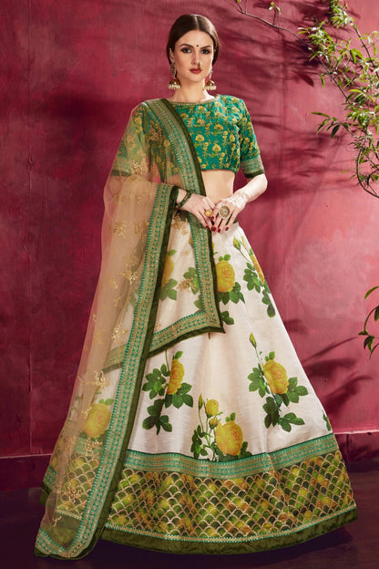 Cream Green Banglori Silk Designer Lehenga Choli NCLC10110360