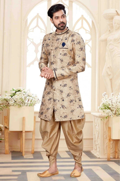 Cream Jacquard Dhoti Sherwani NCSH10410347