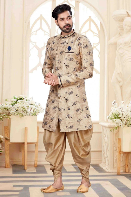 Cream Jacquard Dhoti Sherwani NCSH10410347