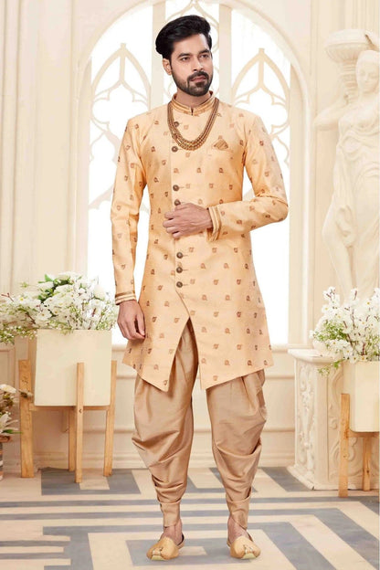 Cream Jacquard Dhoti Sherwani NCSH10410348