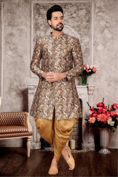Cream Jacquard Dhoti Sherwani NCSH10410390
