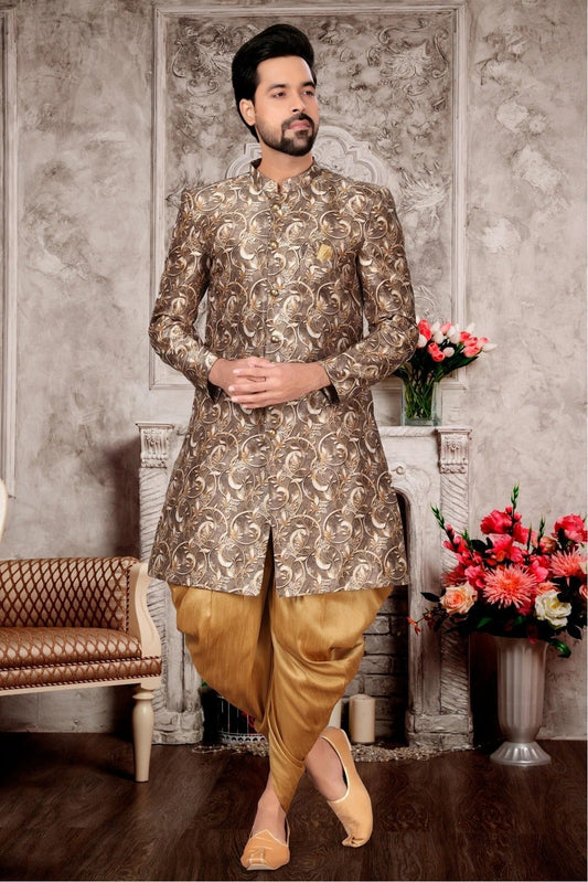 Cream Jacquard Dhoti Sherwani NCSH10410390