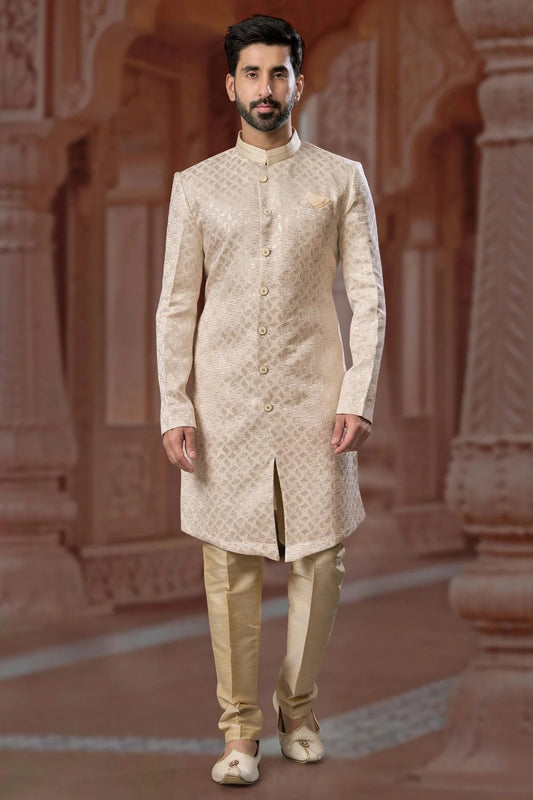 Cream Jacquard Sherwani NCSH10410252