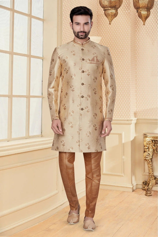Cream Jacquard Sherwani NCSH10410353
