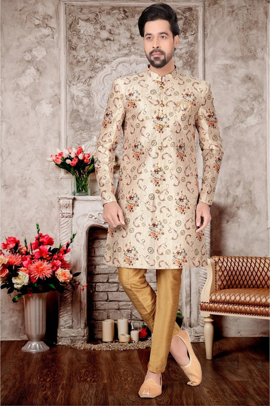 Cream Jacquard Sherwani NCSH10410408