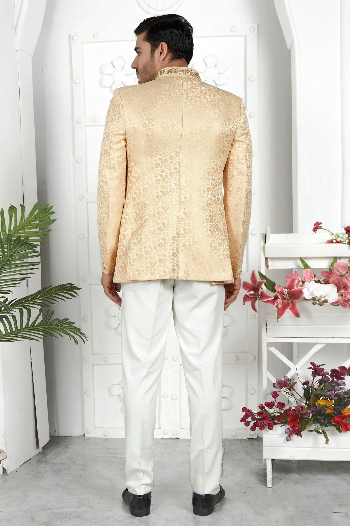 Cream Jacquard Silk Jodhpuri Jacket  NCJP12310270