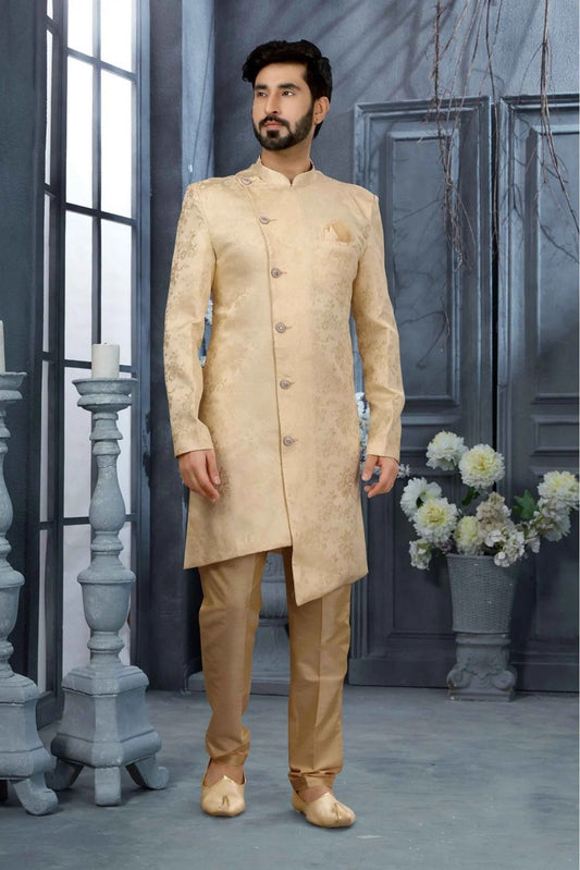 Cream Jacquard Woven Sherwani NCSH10410420