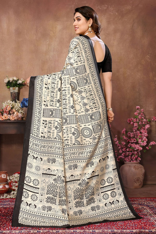 Cream Khadi Silk Saree NCSD11112528