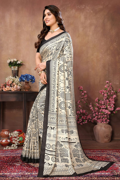 Cream Khadi Silk Saree NCSD11112528
