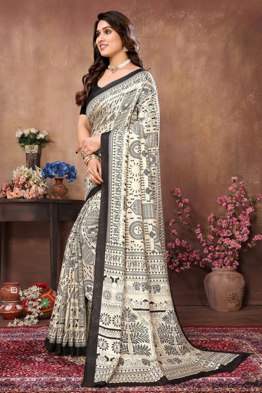 Cream Khadi Silk Saree NCSD11112528