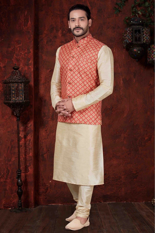 Cream Kurta Pajama In Art Dhupion NCKP10410602