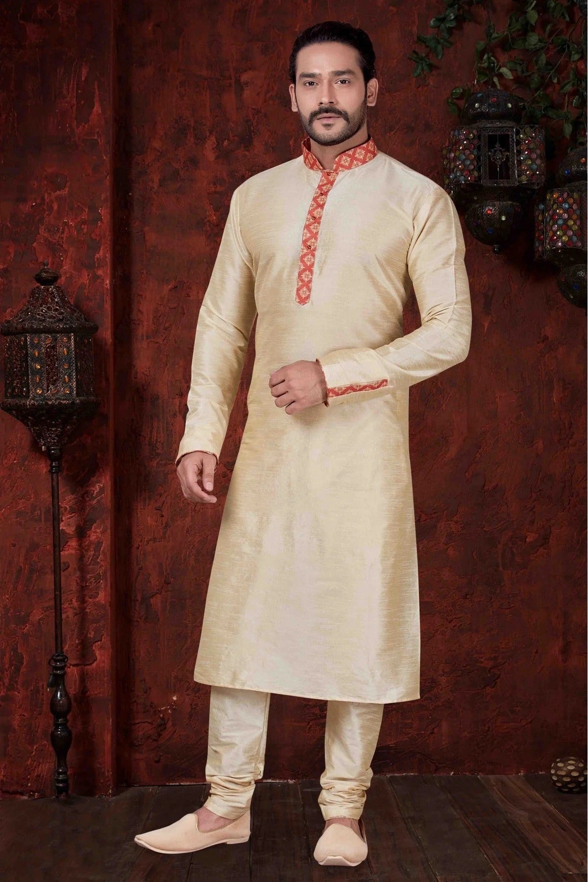 Cream Kurta Pajama In Art Dhupion NCKP10410607