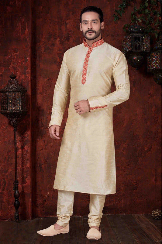 Cream Kurta Pajama In Art Dhupion NCKP10410607