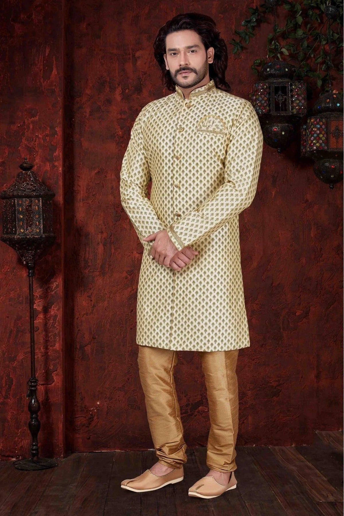 Cream Kurta Pajama In Jarna Print NCKP10410594