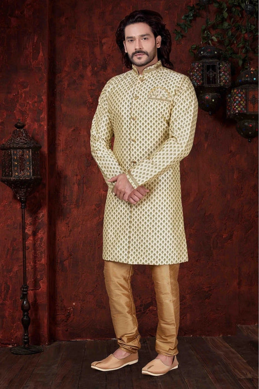 Cream Kurta Pajama In Jarna Print NCKP10410594
