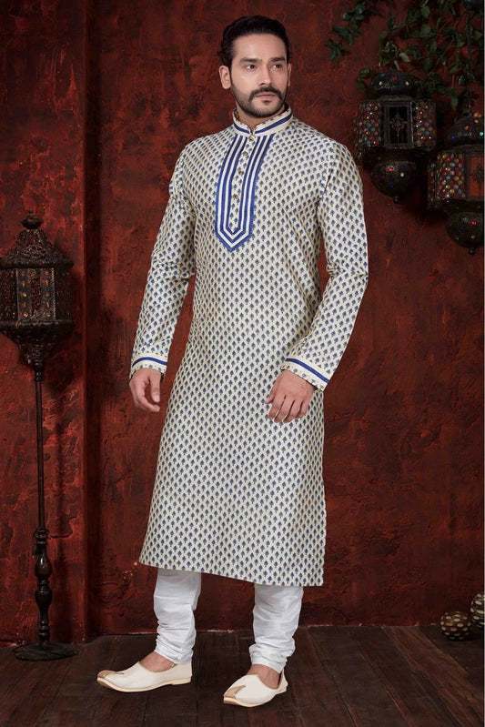 Cream Kurta Pajama In Jarna Print NCKP10410612