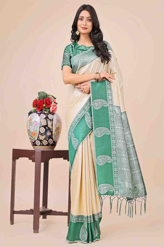 Cream Lichi Silk Woven Traditional Sarees  NCSD11110269