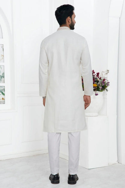 Cream Linen Cotton Thread Kurta Pajama NCKP12310233
