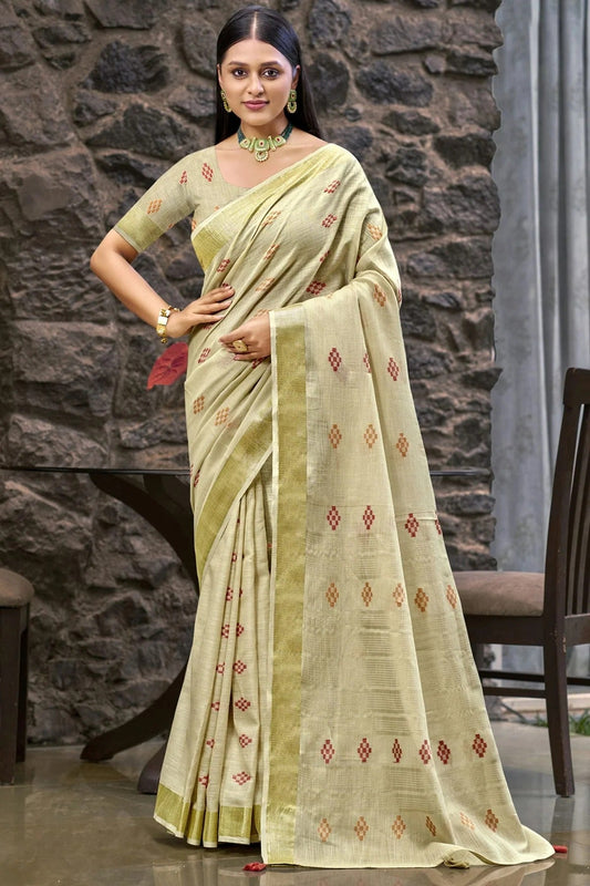 Cream Linen Woven Traditional Saree NCSD11010219