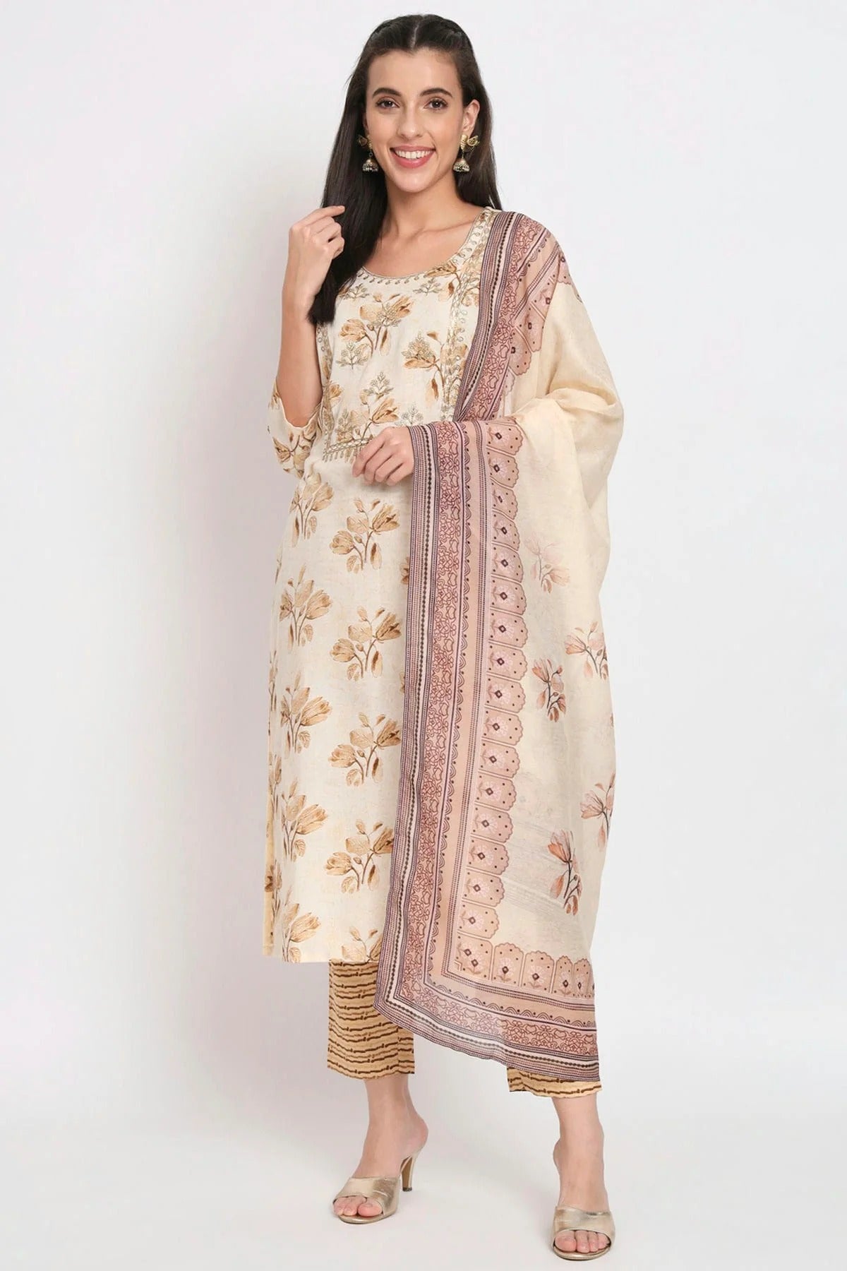 Cream Magic Cotton Stitched Salwar Suit NCSS11111906